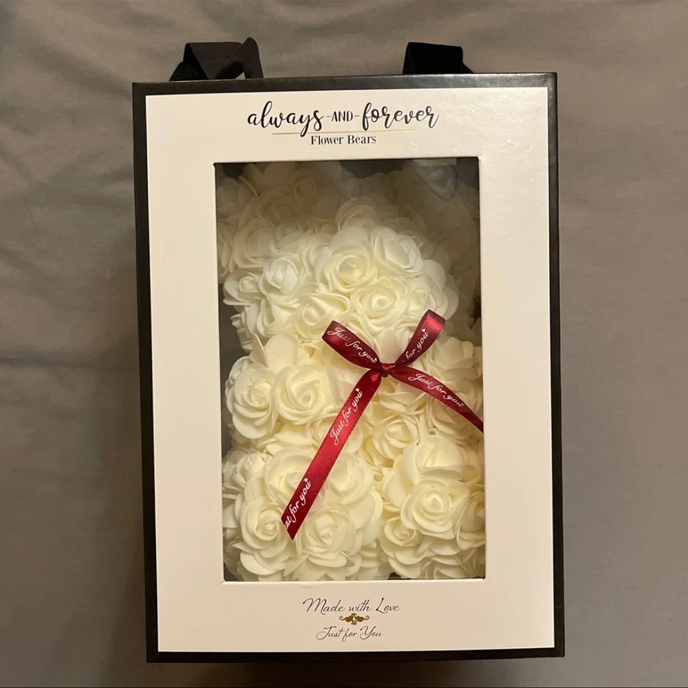 Always and Forever flower bear- white